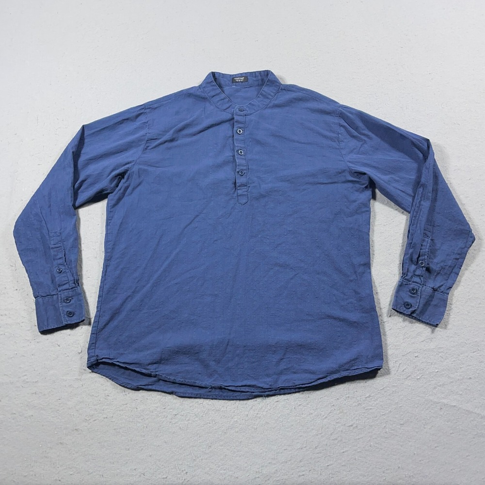 Coofandy‎ Henley Shirt Men Medium Blue Grandad Collar Hemp Blend Costal Beach